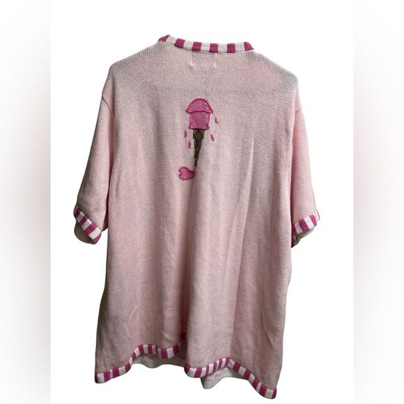 The Quacker Factory Pink Ice Cream Fruit Short Sleeve Sweater Embroidered SZ 1X - Picture 2 of 5